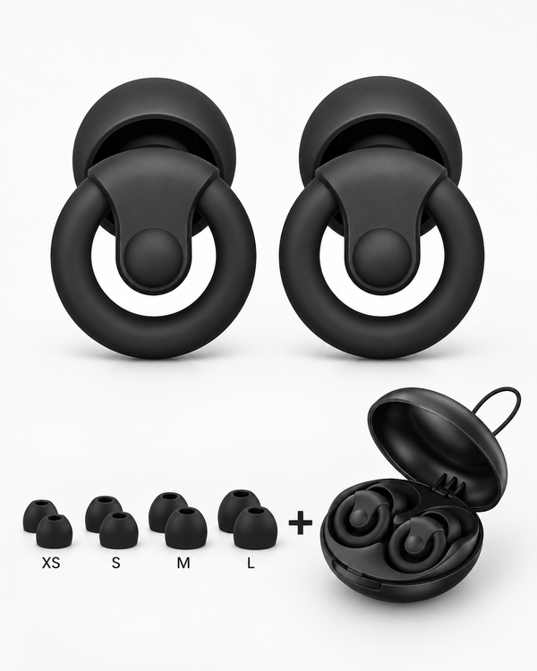 NYTRON motorcycle earplugs with four tip sizes and carry case, free gift